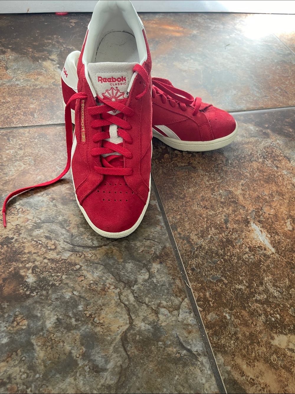 Reebok Red Suede Low-Top Sneakers with White Stripes
